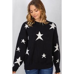 Star Bubble Sleeve Sweater-Black